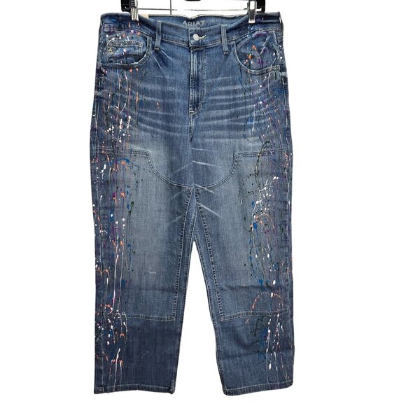 NWT | Ariat Ultra High Rise Relaxed Straight Paint Splatter Jeans | 33R - Picture 1 of 6